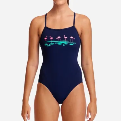 Women's Printed Spaghetti Strap Backless Tight Racing Swimsuit