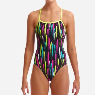 Women's Printed Spaghetti Strap Backless Tight Racing Swimsuit