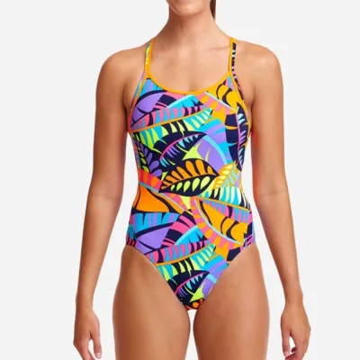 Women's Printed Spaghetti Strap Backless Tight Racing Swimsuit