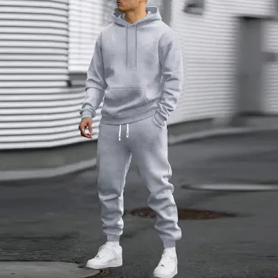 Men Fashion Casual Autumn Solid Color Long-Sleeve Hoodie Jogger Pants Two-Piece Set