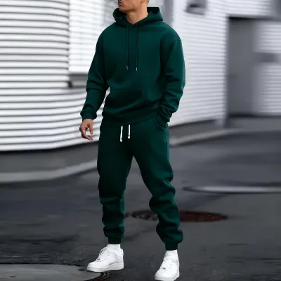 Men Fashion Casual Autumn Solid Color Long-Sleeve Hoodie Jogger Pants Two-Piece Set