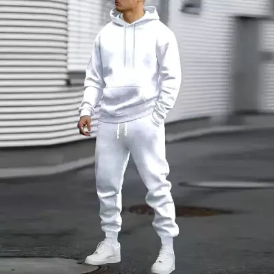 Men Fashion Casual Autumn Solid Color Long-Sleeve Hoodie Jogger Pants Two-Piece Set