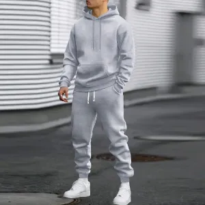 Men Fashion Casual Autumn Solid Color Long-Sleeve Hoodie Jogger Pants Two-Piece Set