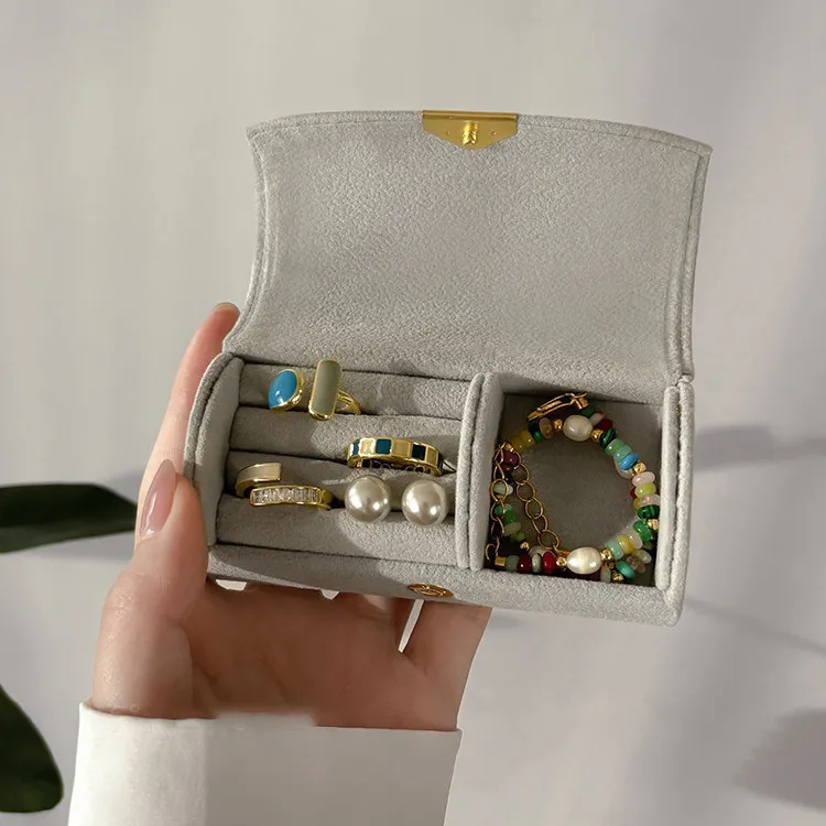 Portable Velvet Mini Jewelry Storage Box Soft Cortex Solid Color