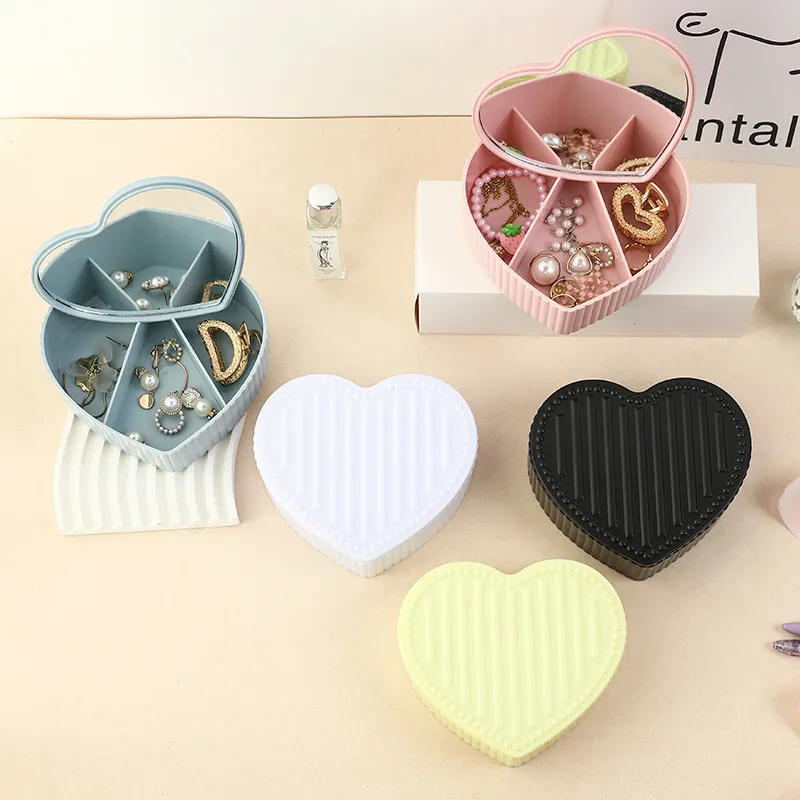 Fashion Solid Color Large Capacity Love Shaped Plastic Jewelry Storage Box