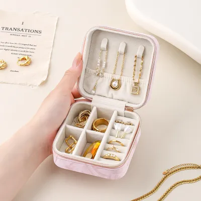 Fashion Simple Portable Small Square Mini Zipper Jewelry Box