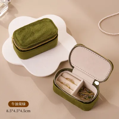 Fashion Portable Jewelry Storage Box Flannel Solid Color Hard