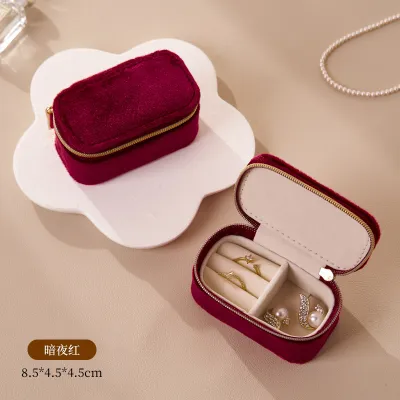 Fashion Portable Jewelry Storage Box Flannel Solid Color Hard