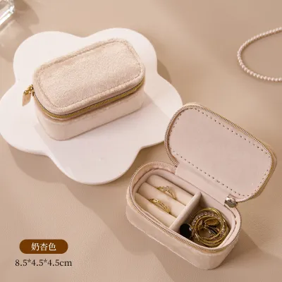 Fashion Portable Jewelry Storage Box Flannel Solid Color Hard