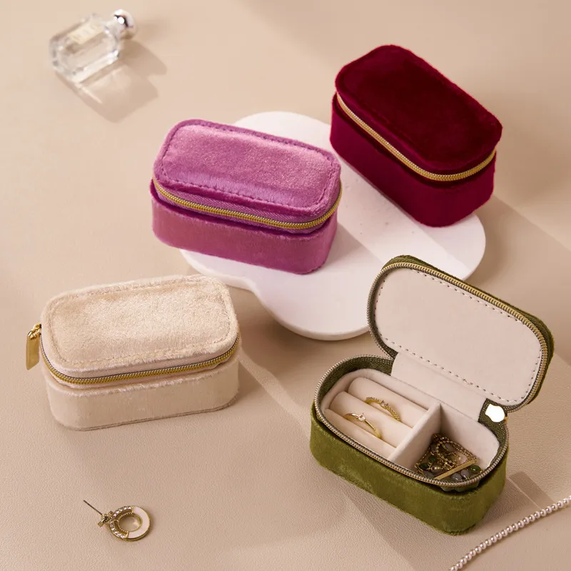 Fashion Portable Jewelry Storage Box Flannel Solid Color Hard