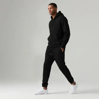 Men Fashion Casual Solid Color Long Sleeve Hoodie Fleece Warm Pants Two Piece Set for Autumn Winter