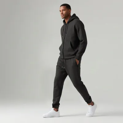 Men Fashion Casual Solid Color Long Sleeve Hoodie Fleece Warm Pants Two Piece Set for Autumn Winter