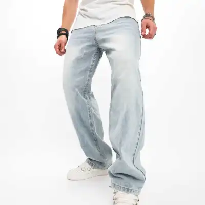 Street Men Loose Wide Leg Straight Denim Jeans