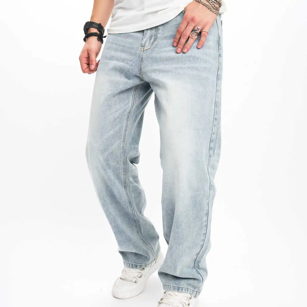 Street Men Loose Wide Leg Straight Denim Jeans