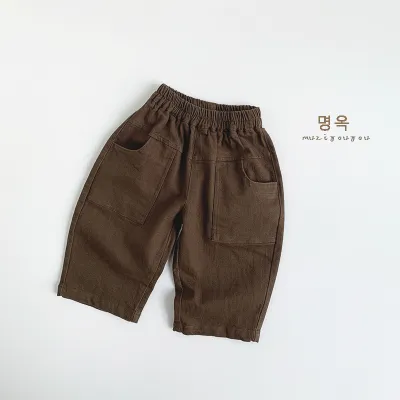 Kids Boys Girls Fashion Casual Solid Color Cotton Long Pants Mid-Waist Neutral