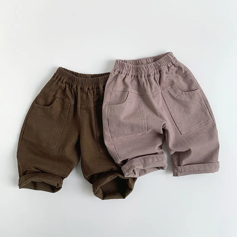 Kids Boys Girls Fashion Casual Solid Color Cotton Long Pants Mid-Waist Neutral