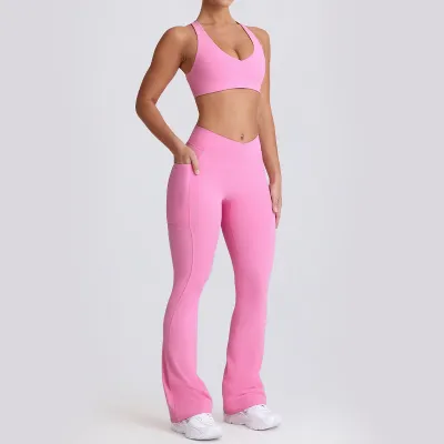 Women's Quick-Drying Yoga Sports Bra and Tight Pants Set - Solid Color