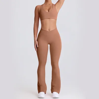 Women's Quick-Drying Yoga Sports Bra and Tight Pants Set - Solid Color