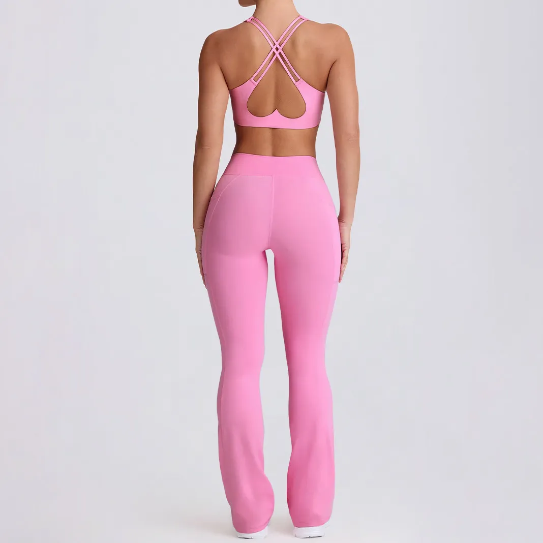 Women's Quick-Drying Yoga Sports Bra and Tight Pants Set - Solid Color