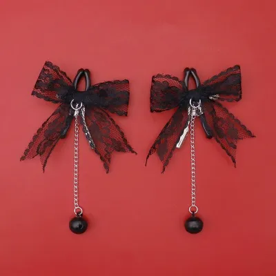 Adult Sex Toy Lace Bow Breast Clip Bell