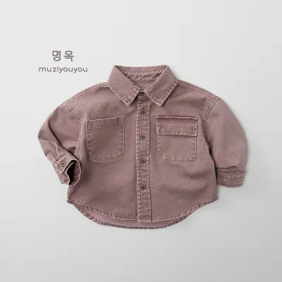 Kids Boys' Fashion Casual Autumn Solid Color Long Sleeve Loose Lapel Blouse Cotton