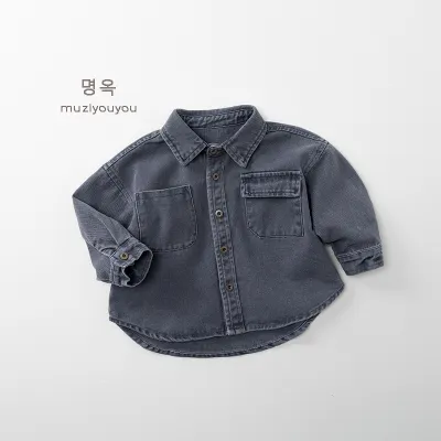 Kids Boys' Fashion Casual Autumn Solid Color Long Sleeve Loose Lapel Blouse Cotton