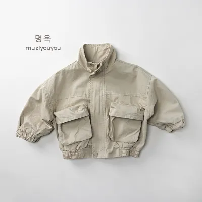 Kids Boys Girls Fashion Casual Long-Sleeve Loose Zip-Up Stand Collar Short Coat