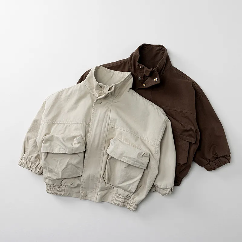 Kids Boys Girls Fashion Casual Long-Sleeve Loose Zip-Up Stand Collar Short Coat