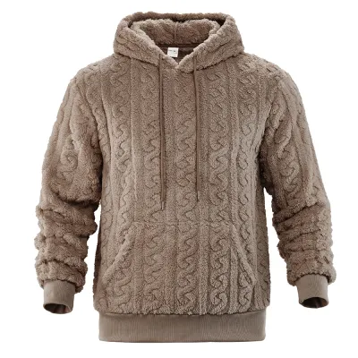 Men Fashion Casual Autumn And Winter Solid Color Warm Jacquard Velvet Long-Sleeve Hoodies