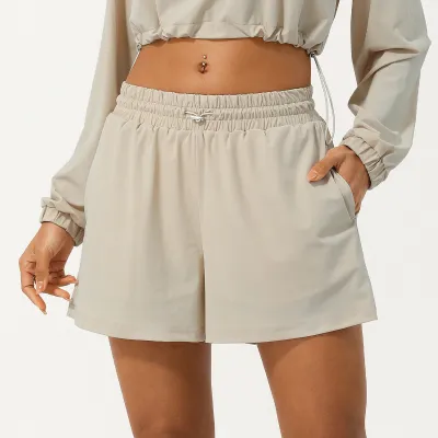 Women's Casual Sports Shorts Loose Fit Drawstring Mid-Waist Dark Stripe