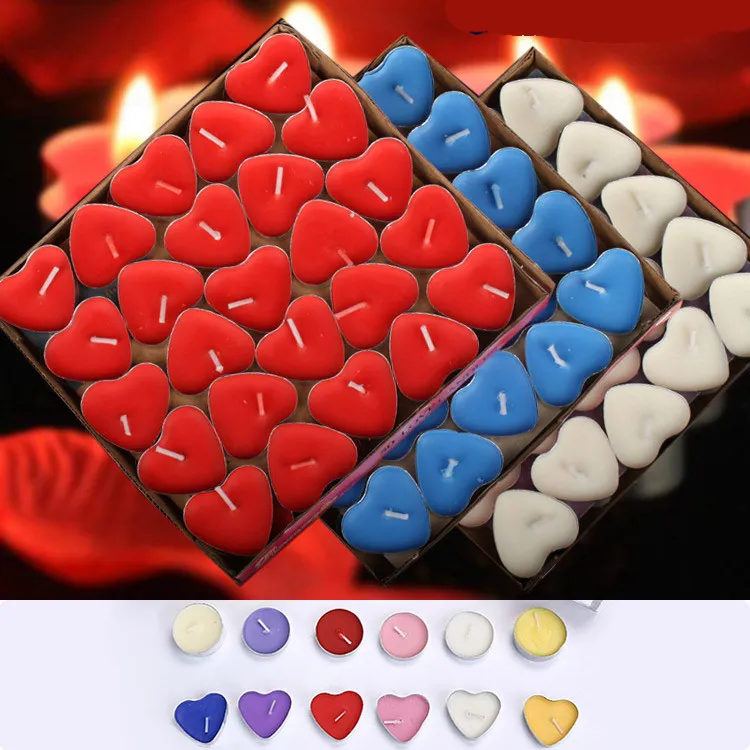 Fashion Valentine's Day Heart-Shaped Smokeless Candle 50pcs Set