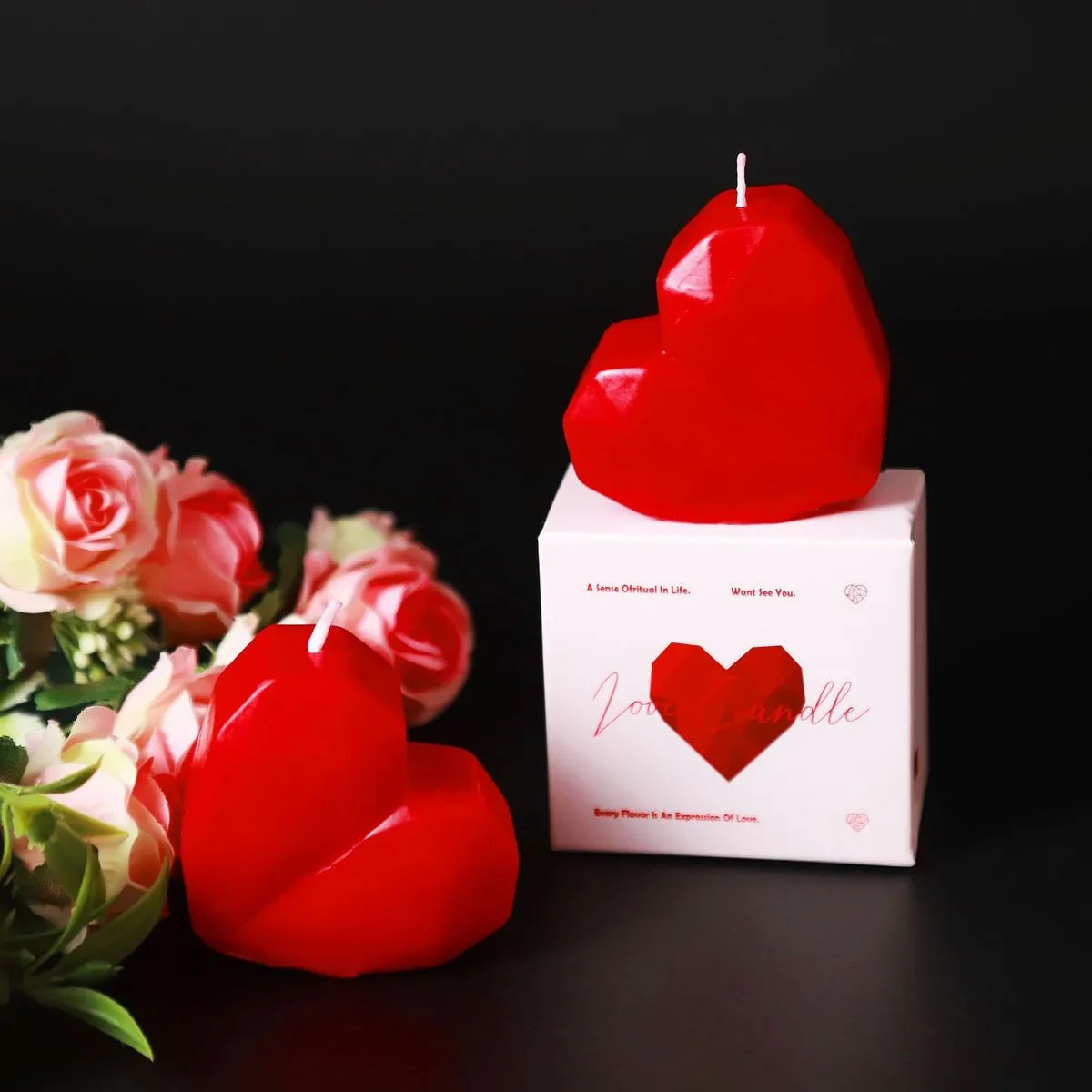Fashion Valentine's Day Geometric Heart-Shaped Soy Wax Candle Decoration for Party