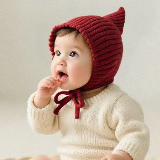 Kids Baby's Fashion Solid Color Knitted Warm Hat with Core-Spun Yarn