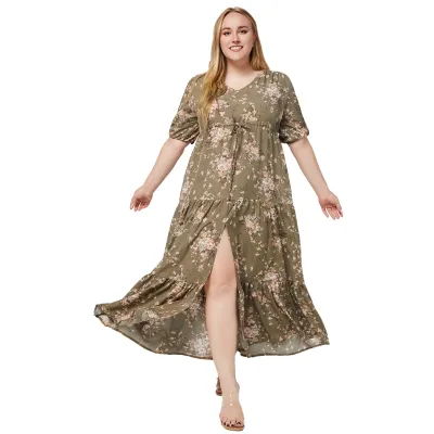 Women Casual Vacation Plus Size Floral Print Short-Sleeve Loose Dress