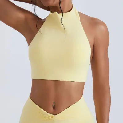 Women High Neck Sports Bra Solid Color Yoga Vest