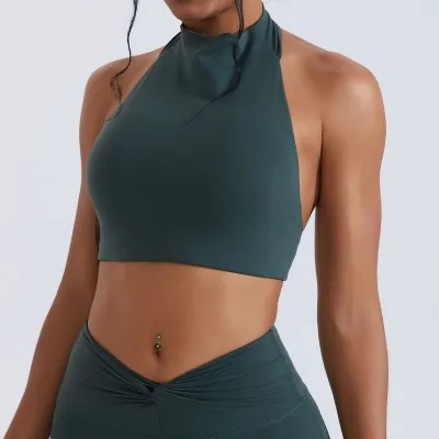 Women High Neck Sports Bra Solid Color Yoga Vest