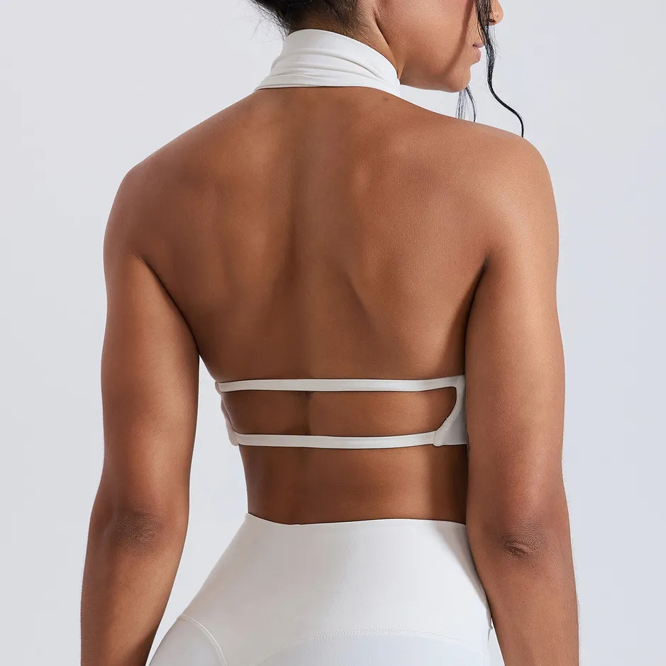 Women High Neck Sports Bra Solid Color Yoga Vest
