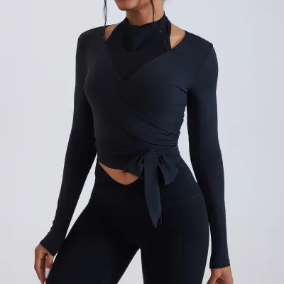 Women Casual Solid Color Stitching Long Sleeve Breathable Yoga T-Shirt