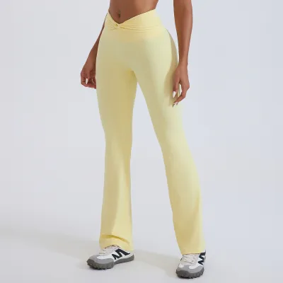 Women High Waist Micro-Flared Yoga Pants Casual Solid Color