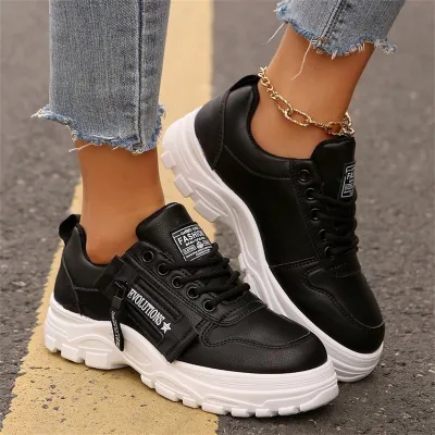 Women Fashion Casual Leather Thick Sole Sneakers