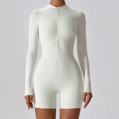 Women Solid Color Zipper Long-Sleeve Sport Tight Rompers
