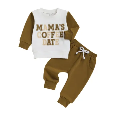 Kids Baby Boys Spring Autumn Alphabet Print Long Sleeve Cotton Sweatshirt Trousers Set Two-Piece