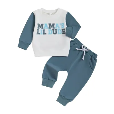 Kids Baby Boys Spring Autumn Alphabet Print Long Sleeve Cotton Sweatshirt Trousers Set Two-Piece