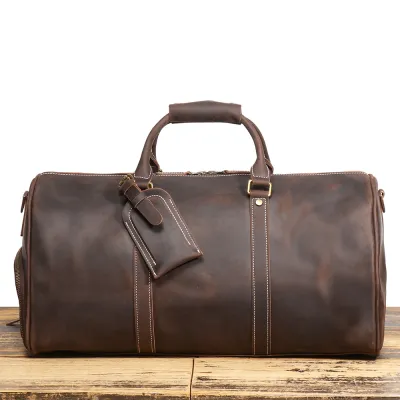 Men Fashion Casual Cowhide Leather Travel Duffle Bags