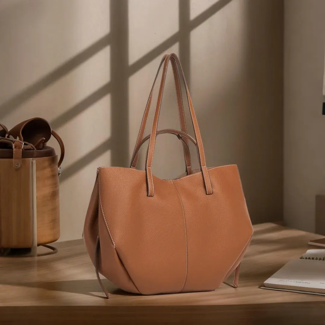 Women Fashion Casual Solid Color Leather Tote Bag