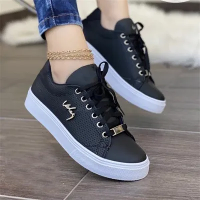 Women Fashion Casual Round-Toe Flat Lace-Up Sneakers