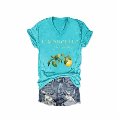 Women Casual V-Neck Short-Sleeve T-Shirt with 3D Digital Printing
