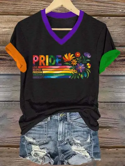 Women Casual V-Neck Short-Sleeve T-Shirt with 3D Digital Printing