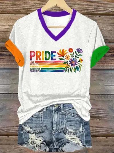 Women Casual V-Neck Short-Sleeve T-Shirt with 3D Digital Printing