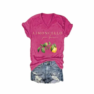 Women Casual V-Neck Short-Sleeve T-Shirt with 3D Digital Printing